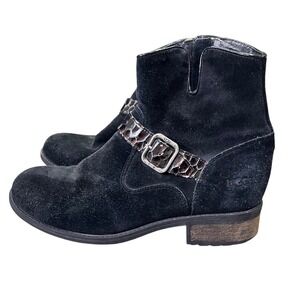 UGG Milner Black Suede Wedge Ankle Boots Snake Print Buckle Side Zip Women US 8